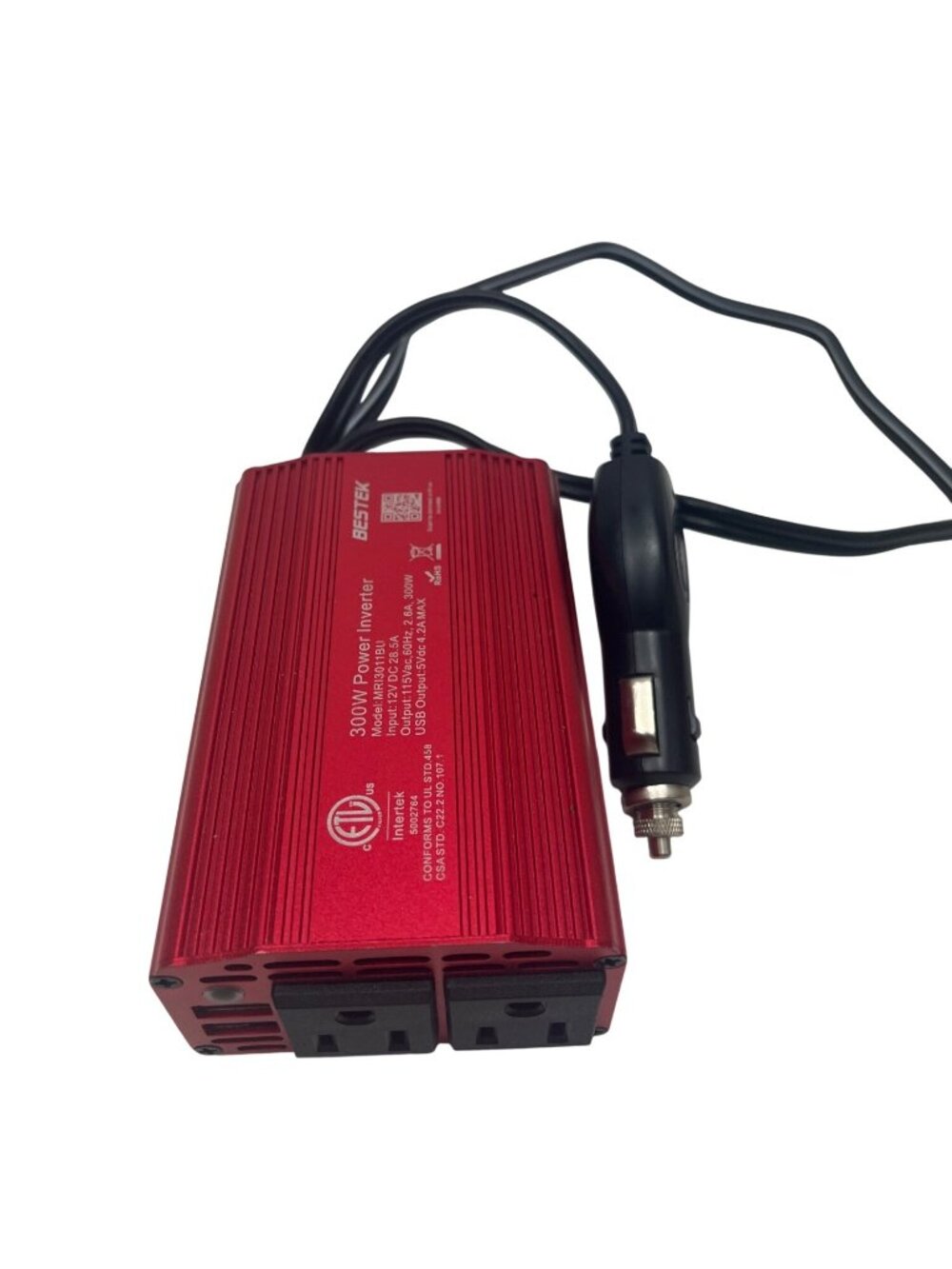 Bestek 300W Power Inverter With Dual Outlets & USB Ports Red 30f
